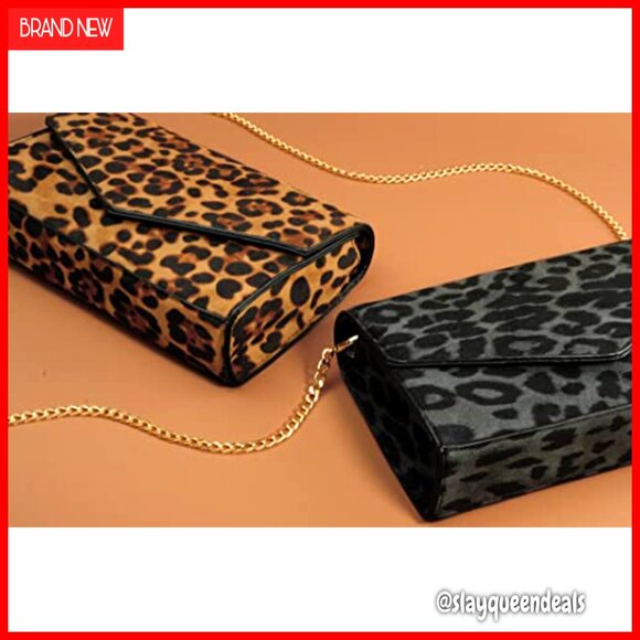 Leopard Print Evening Clutch with Detachable Chain Strap - Picture 6 of 7
